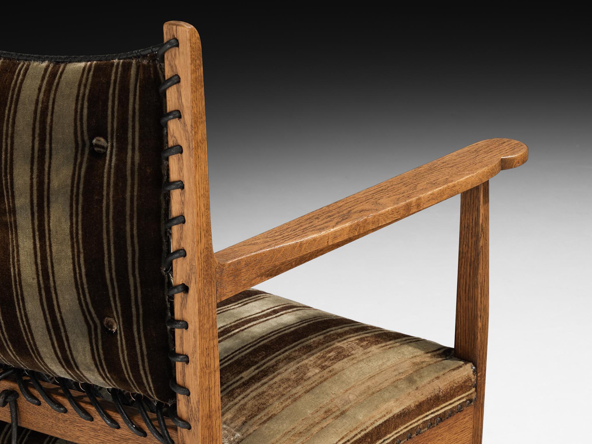 Mid-Century Modern Pair of Mid-Century Dutch Armchairs in Oak with Laced Detailing For Sale