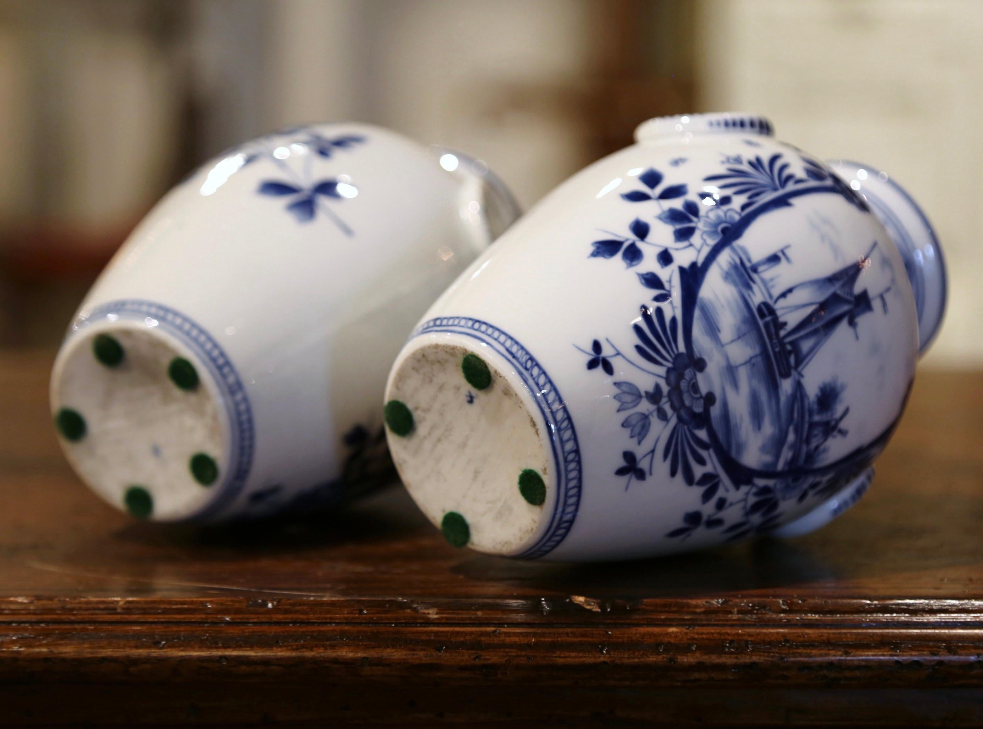 Pair of Mid-Century Dutch Blue and White Painted Faience Delft Vases 5