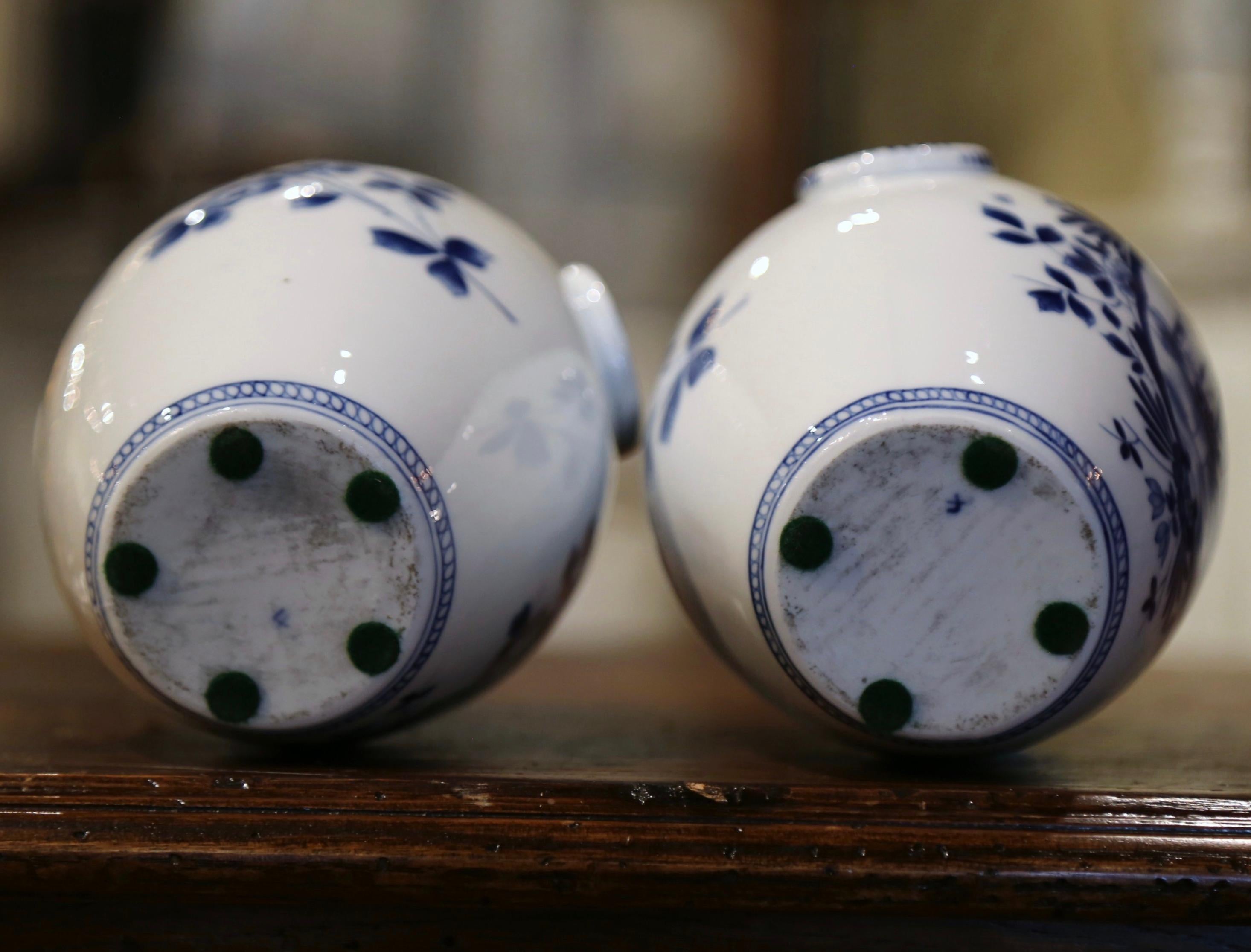 Pair of Mid-Century Dutch Blue and White Painted Faience Delft Vases 6