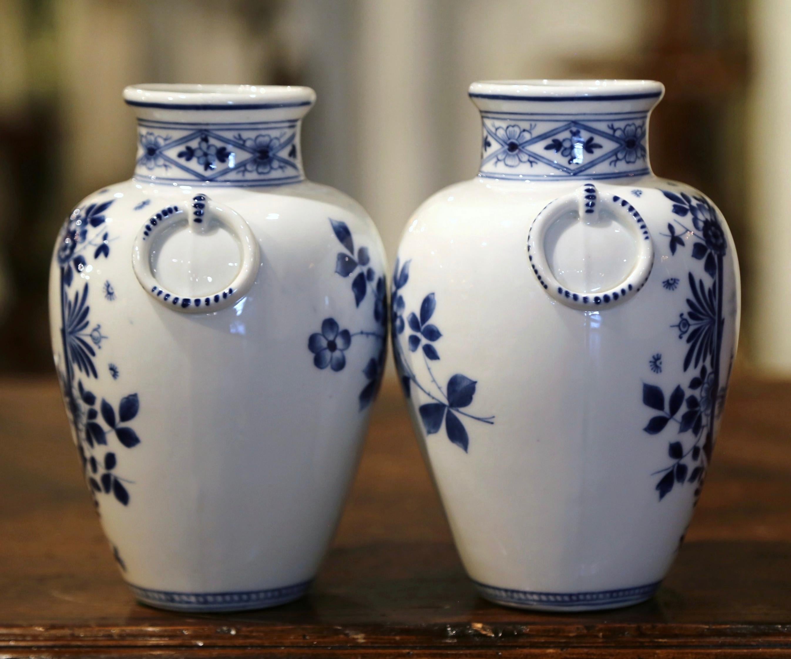 Pair of Mid-Century Dutch Blue and White Painted Faience Delft Vases 3