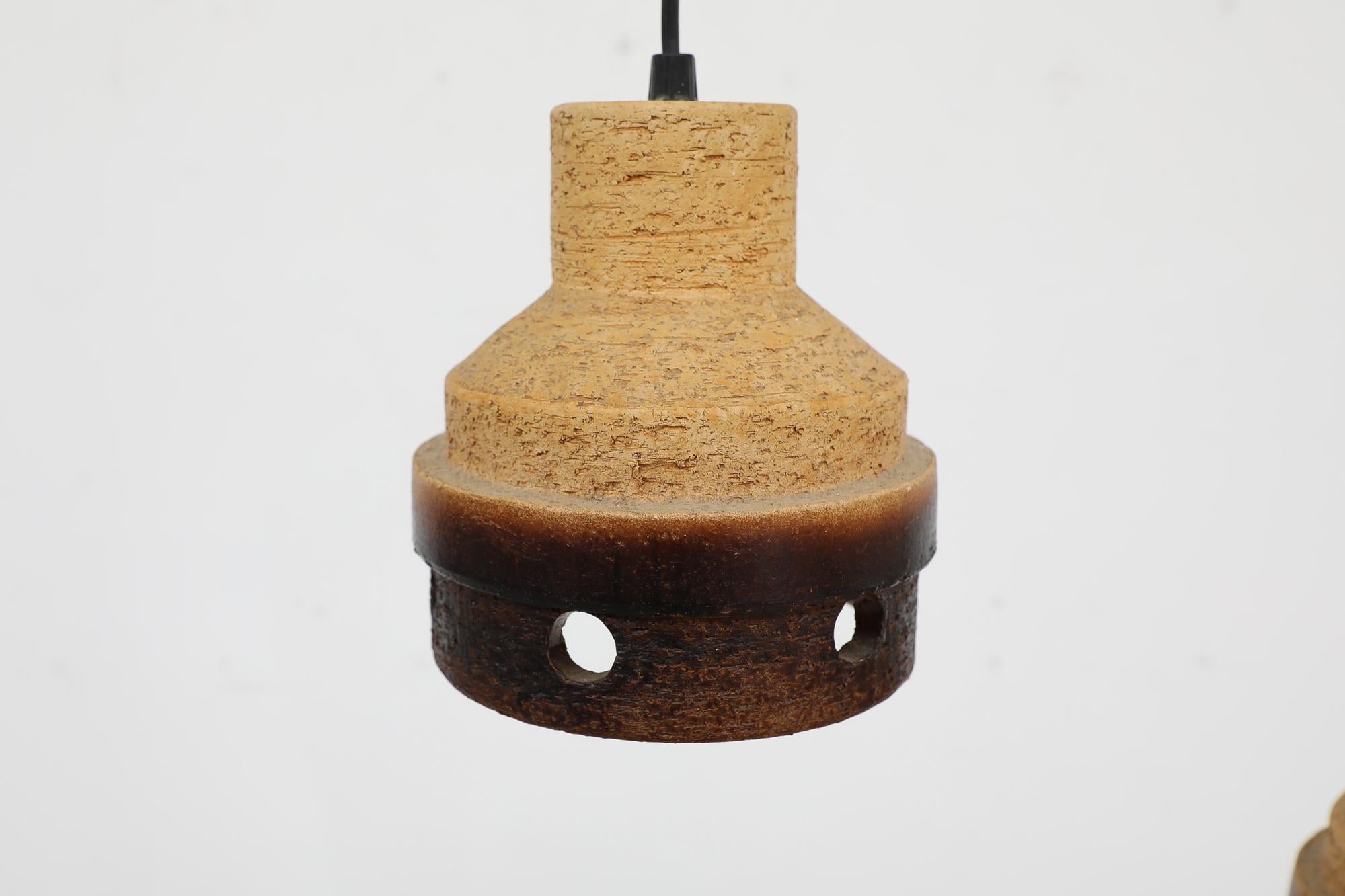 Pair of Dutch Mid-Century Two Toned Ceramic Pendant Lamps with Cut Outs For Sale 5
