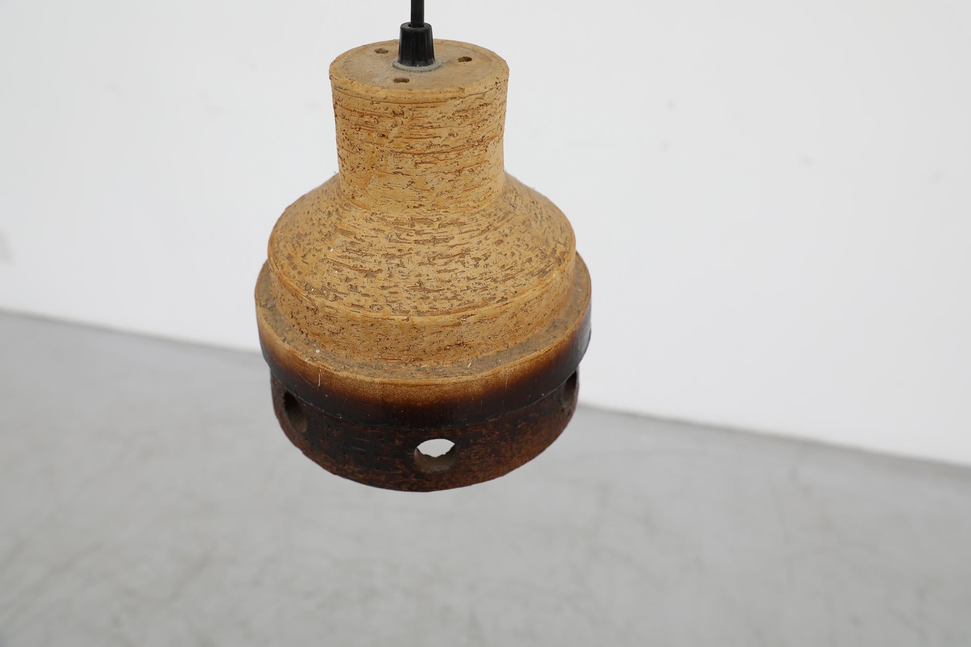 Pair of Dutch Mid-Century Two Toned Ceramic Pendant Lamps with Cut Outs For Sale 7