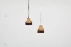 Mid-Century Dutch Two Toned Chamotte Clay Pendant Lamps with Cut Outs