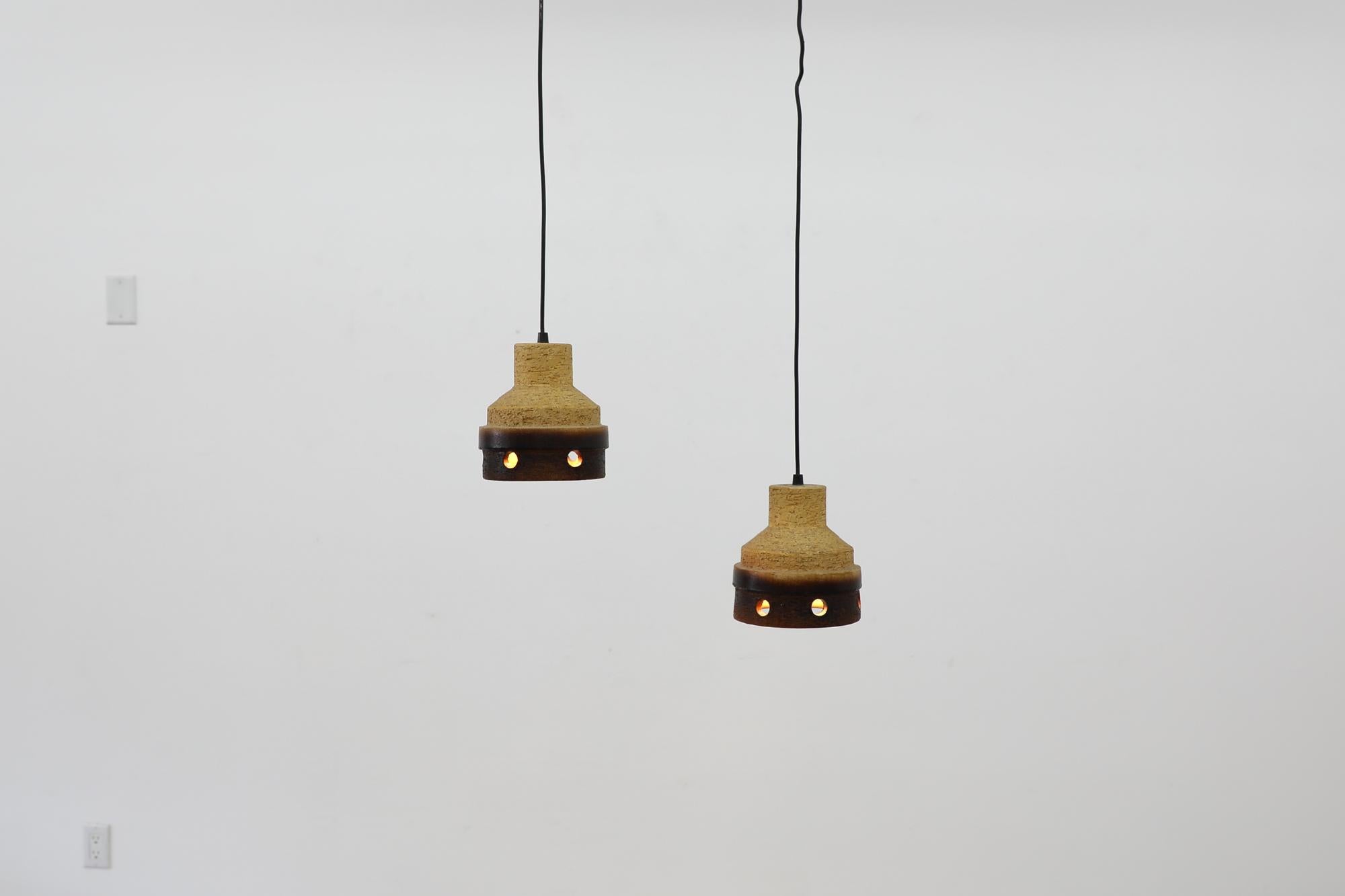 Glazed Pair of Mid-Century Dutch Ceramic Pendant Lamps For Sale