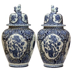 Pair of Mid-Century Dutch Delft Blue and White Faience Ginger Jars