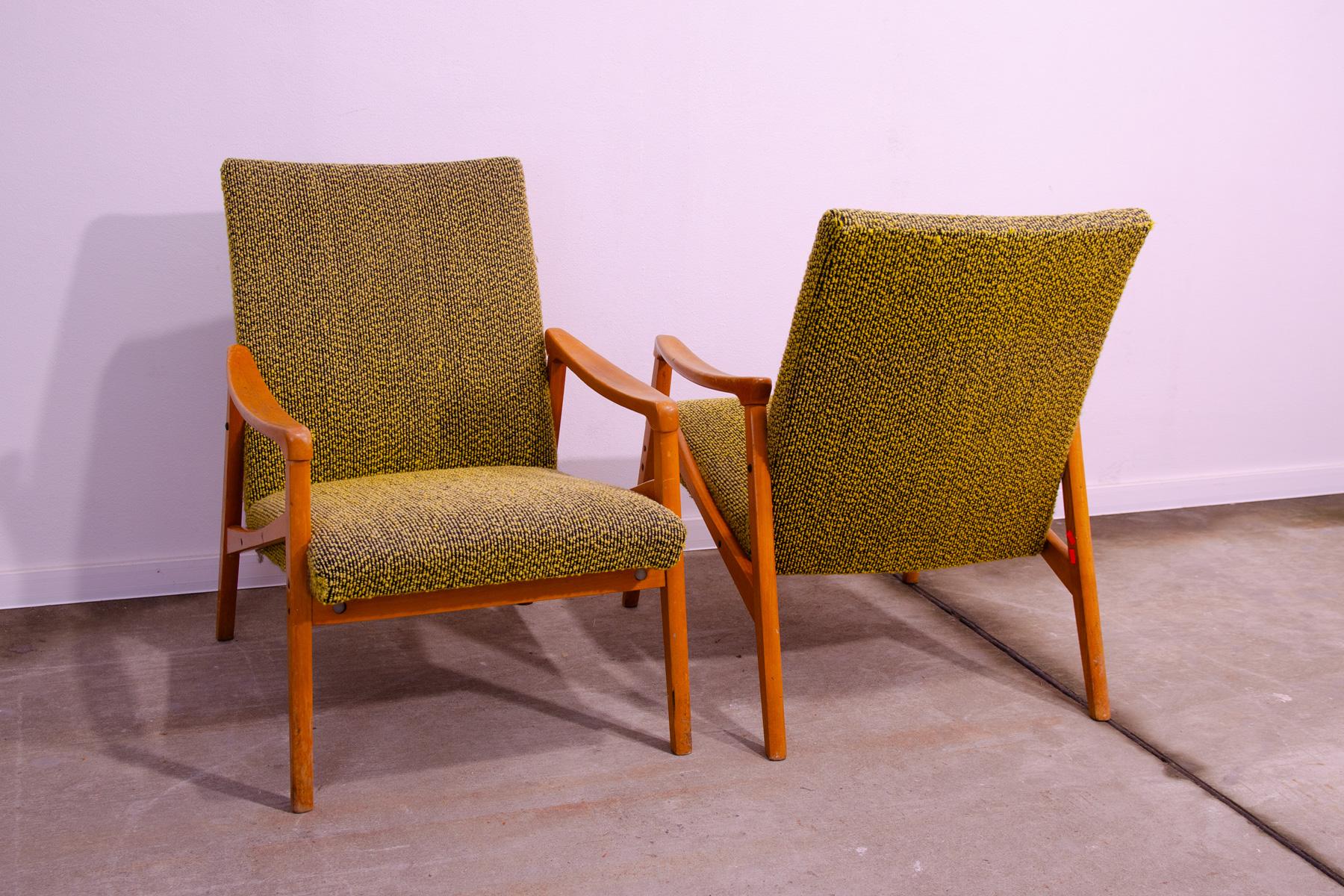 Fabric Pair of mid century eastern bloc armchairs by Jiří Jiroutek for Interier Praha