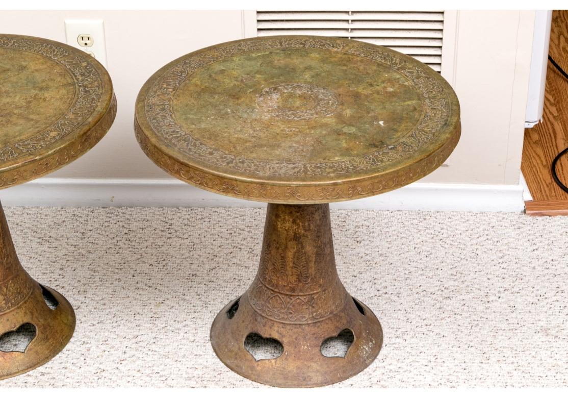 Asian Pair Of Mid Century Eastern Brass Side Tables For Sale