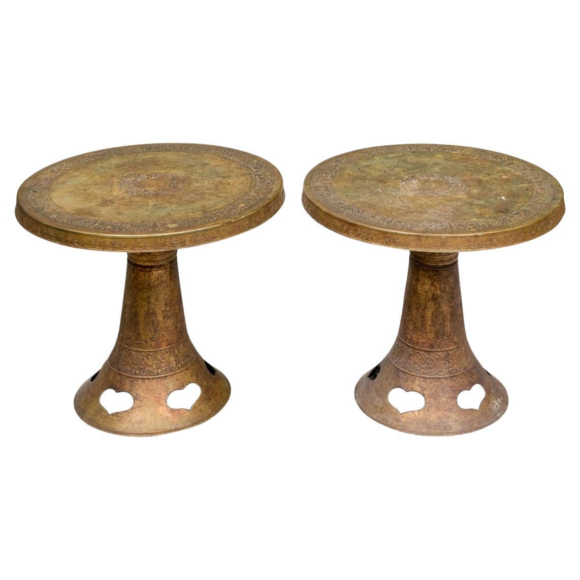 Pair Of Mid Century Eastern Brass Side Tables