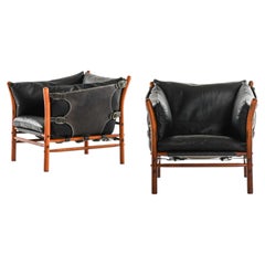 Pair of Mid Century Easy Chairs in Beech, Brass & Leather by Arne Norell, 1960s