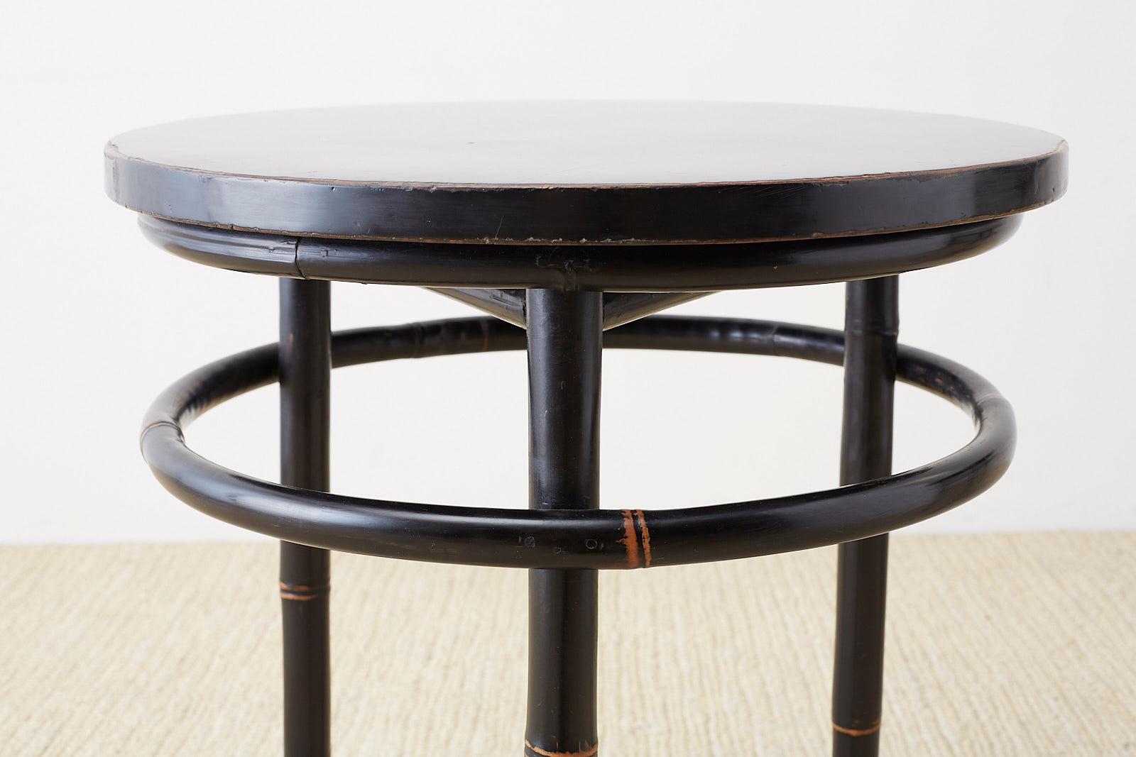 Pair of Midcentury Ebonized Bamboo Round Drinks Table In Good Condition In Rio Vista, CA
