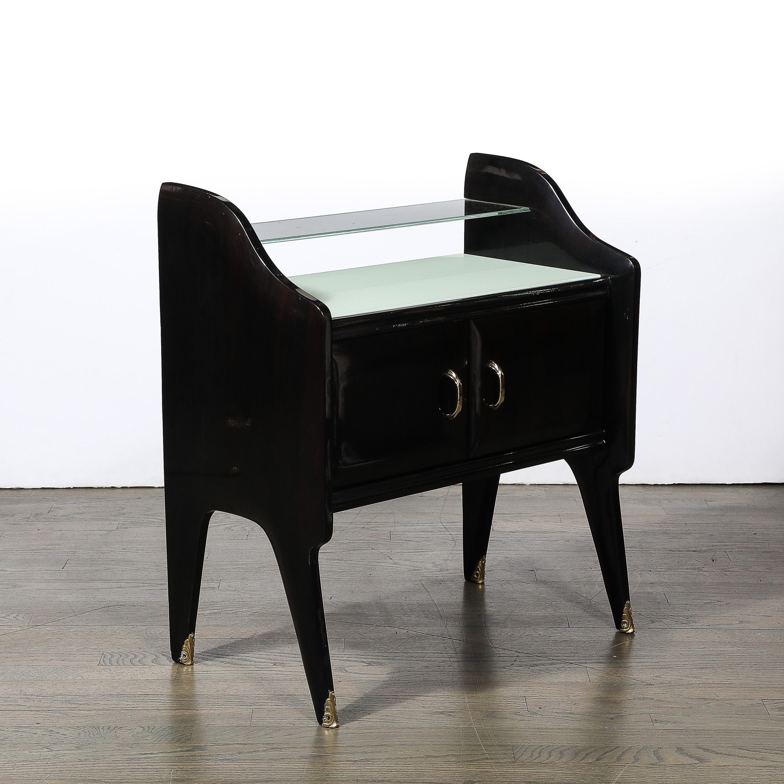 Pair of Mid-Century Ebonized Walnut & Brass Sculptural Nightstands by Ico Parisi For Sale 7