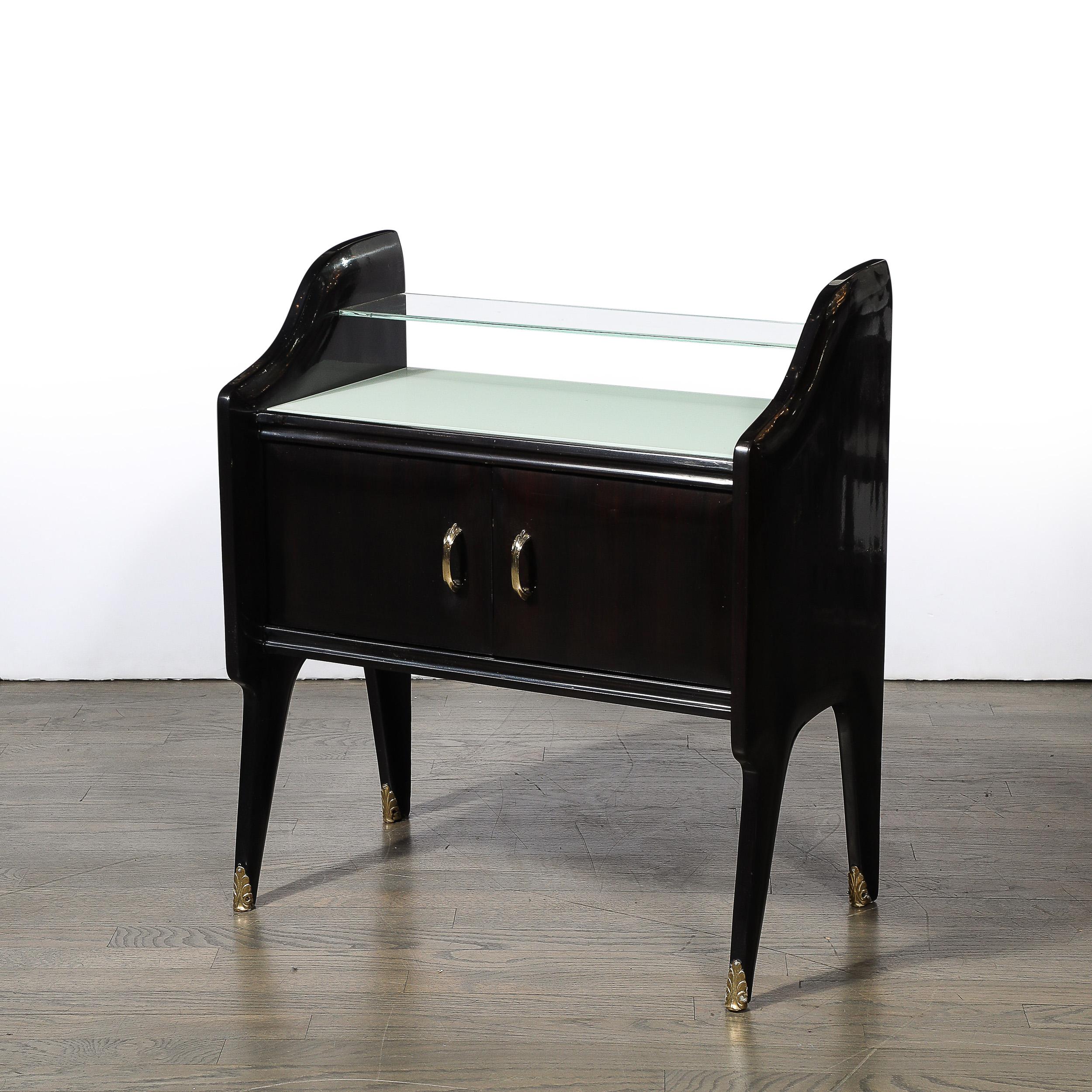 Italian Pair of Mid-Century Ebonized Walnut & Brass Sculptural Nightstands by Ico Parisi For Sale