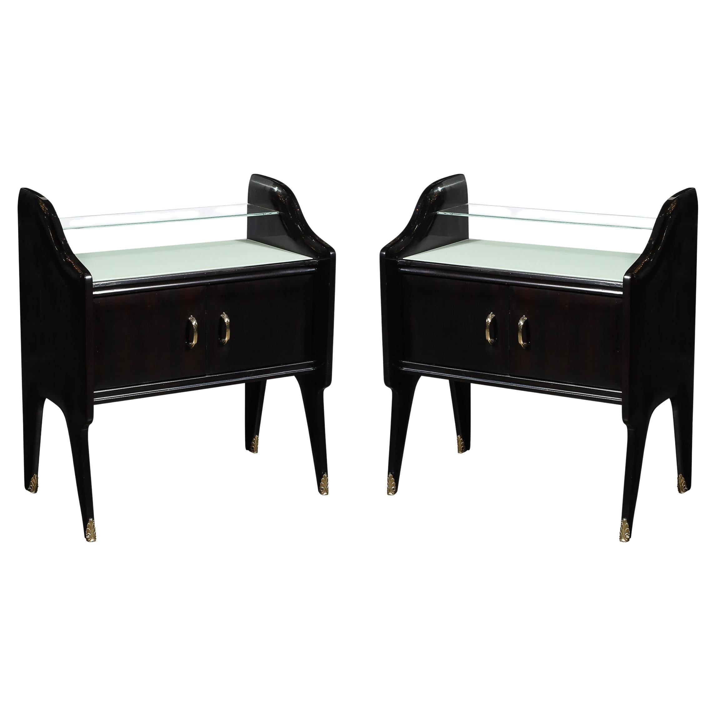 Pair of Mid-Century Ebonized Walnut & Brass Sculptural Nightstands by Ico Parisi For Sale