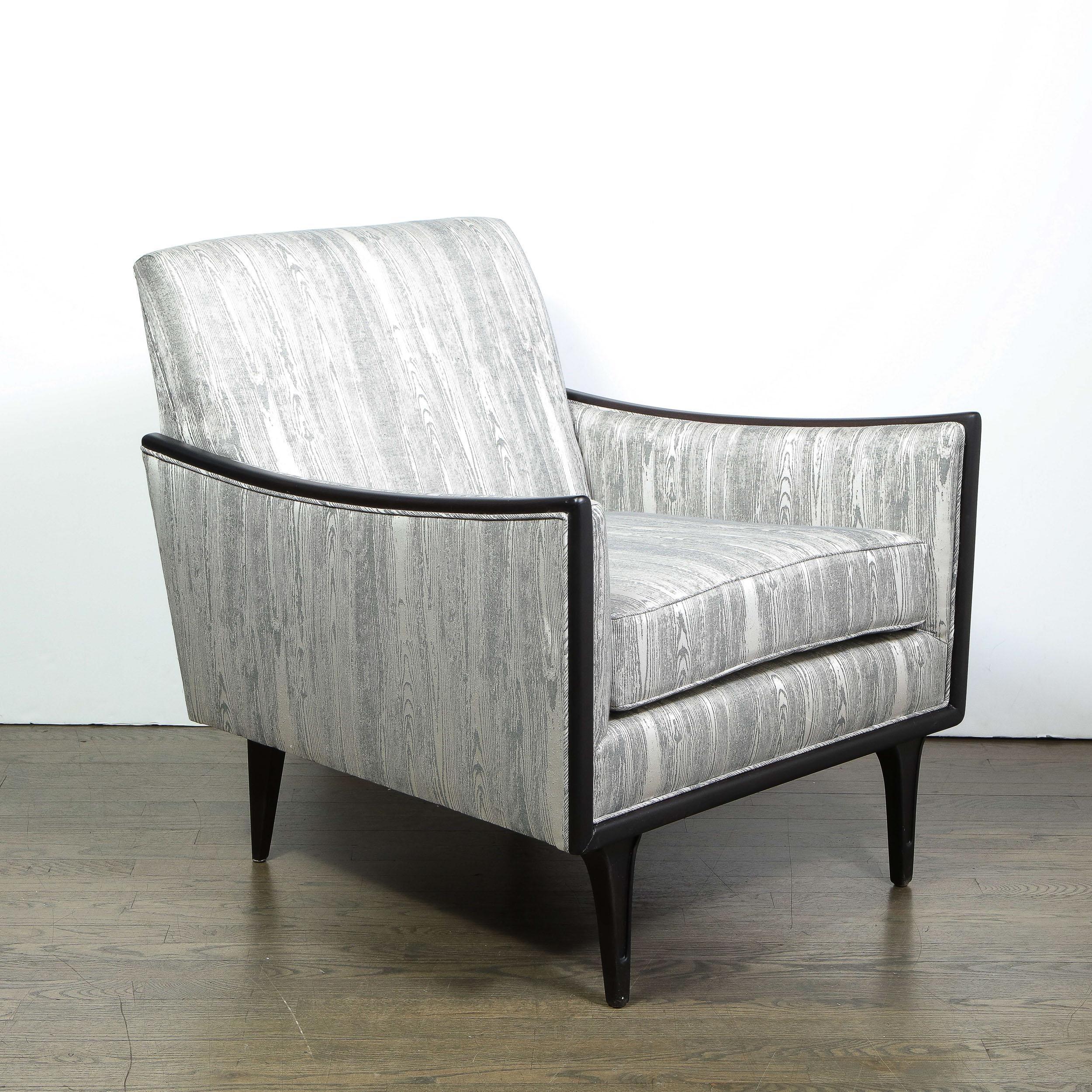 Pair of Midcentury Ebonized Walnut and Platinum Silk Blend Fabric Armchairs 5