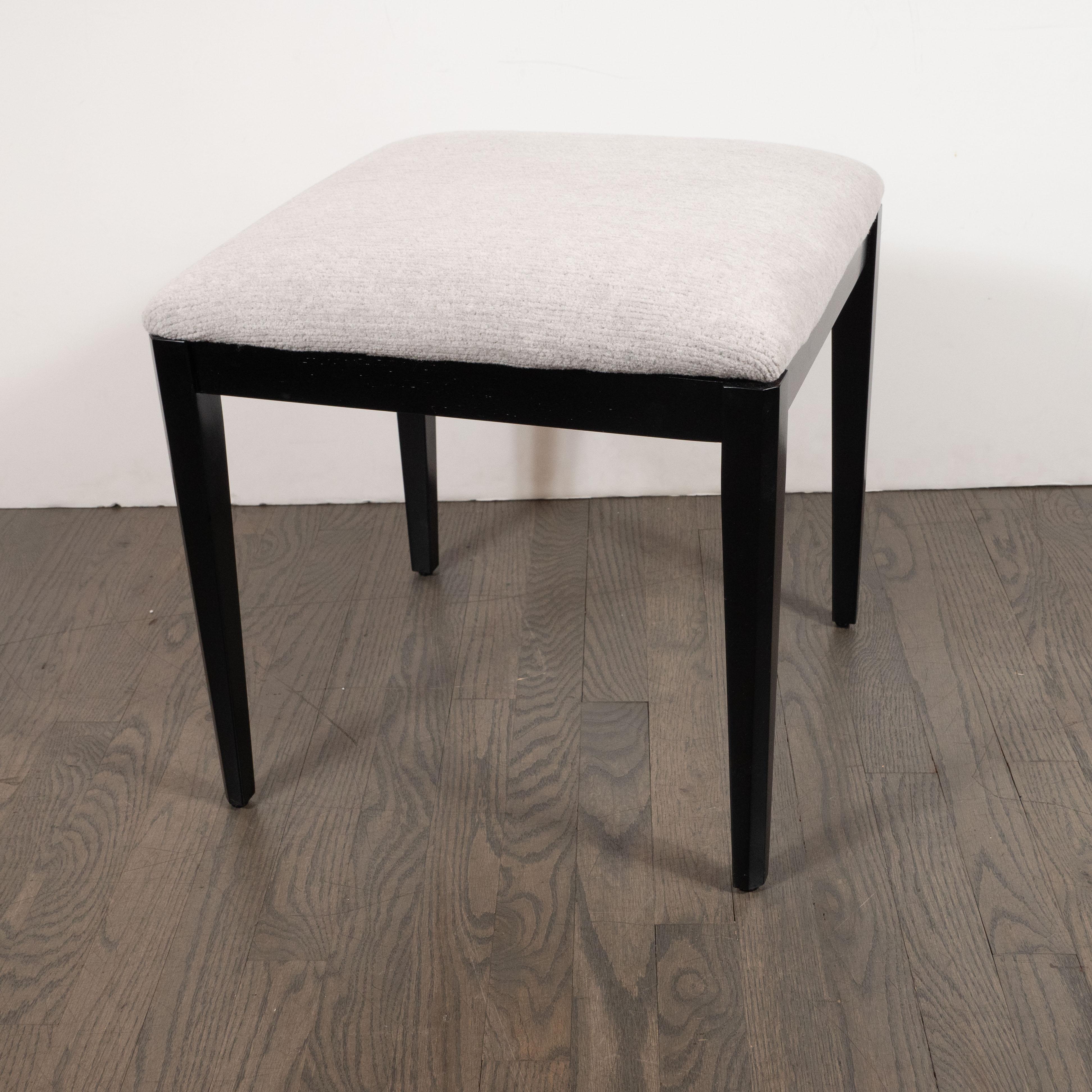 Pair of Midcentury Modern Ebonized Walnut Stools in Powder Gray Fabric In Excellent Condition In New York, NY