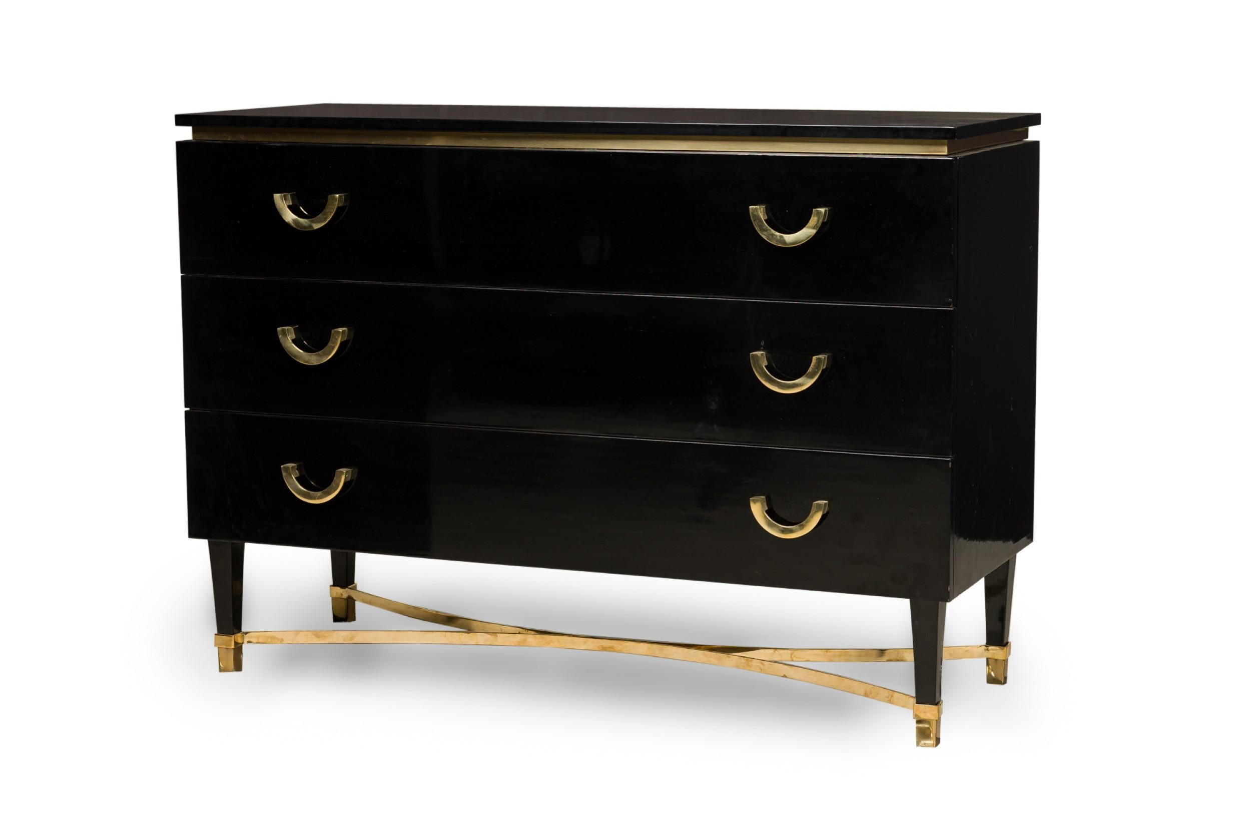 Hollywood Regency Pair of Midcentury Ebonized Wood & Bronze Mounted Dressers 'Manner of Gucci' For Sale