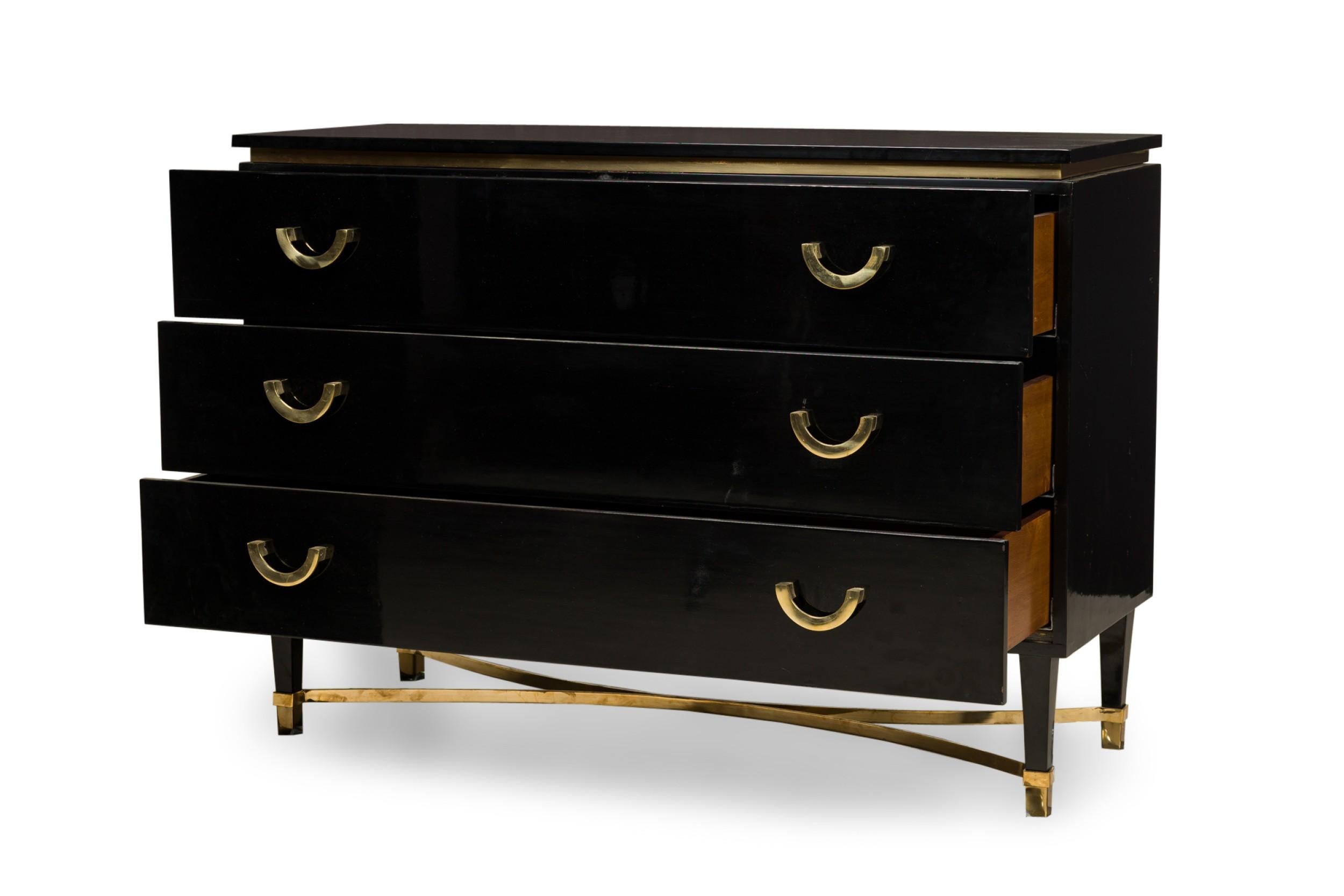 Lacquer Pair of Midcentury Ebonized Wood & Bronze Mounted Dressers 'Manner of Gucci' For Sale