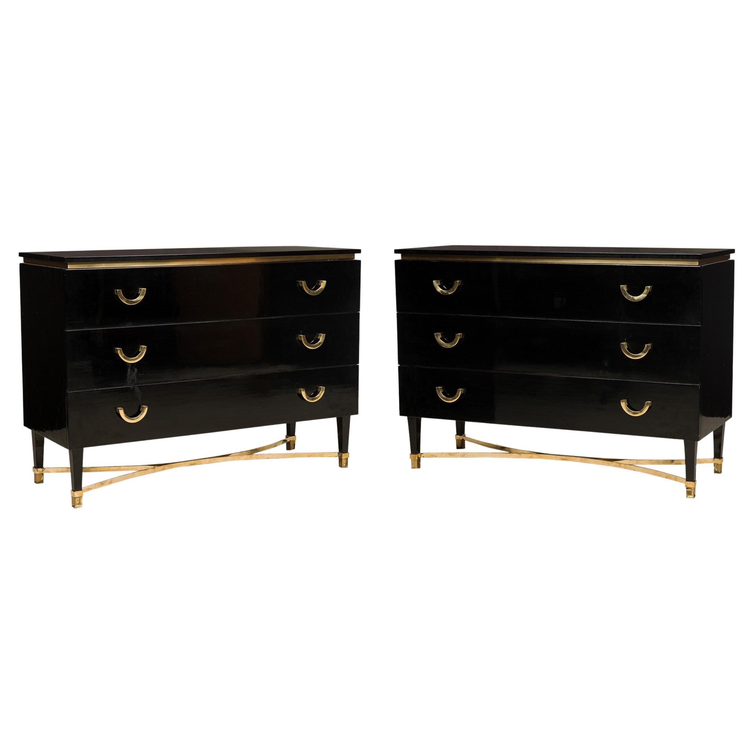 Pair of Midcentury Ebonized Wood & Bronze Mounted Dressers 'Manner of Gucci' For Sale