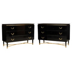 Pair of Midcentury Ebonized Wood & Bronze Mounted Dressers 'Manner of Gucci'