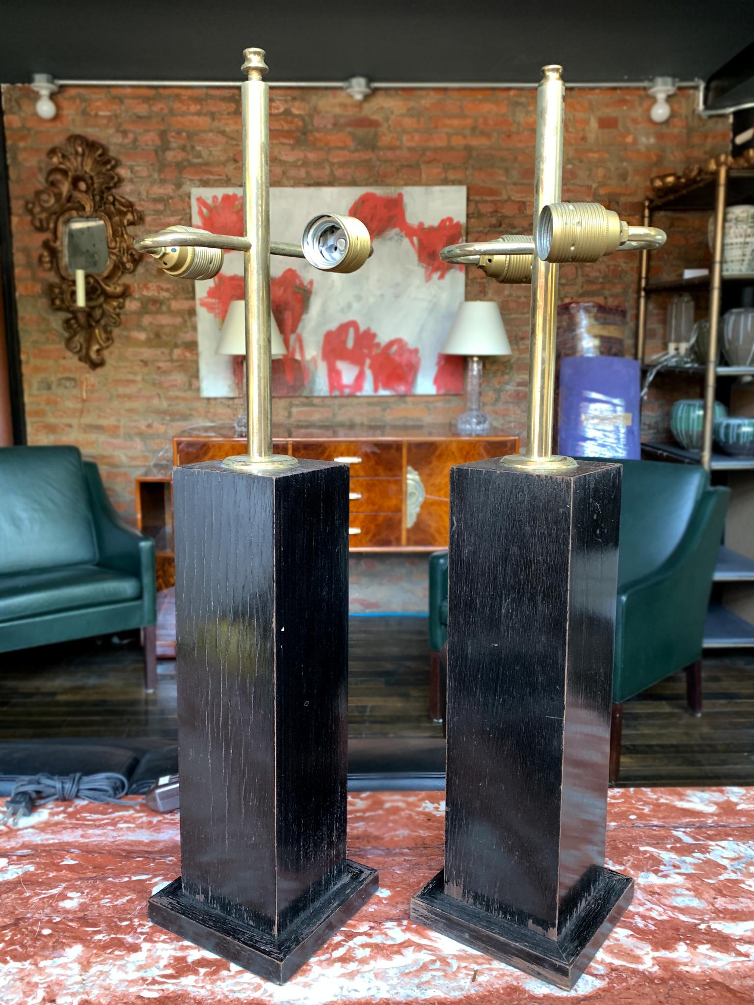 Mid-Century Modern Pair of Mid-Century Ebonized Wood Table Lamps