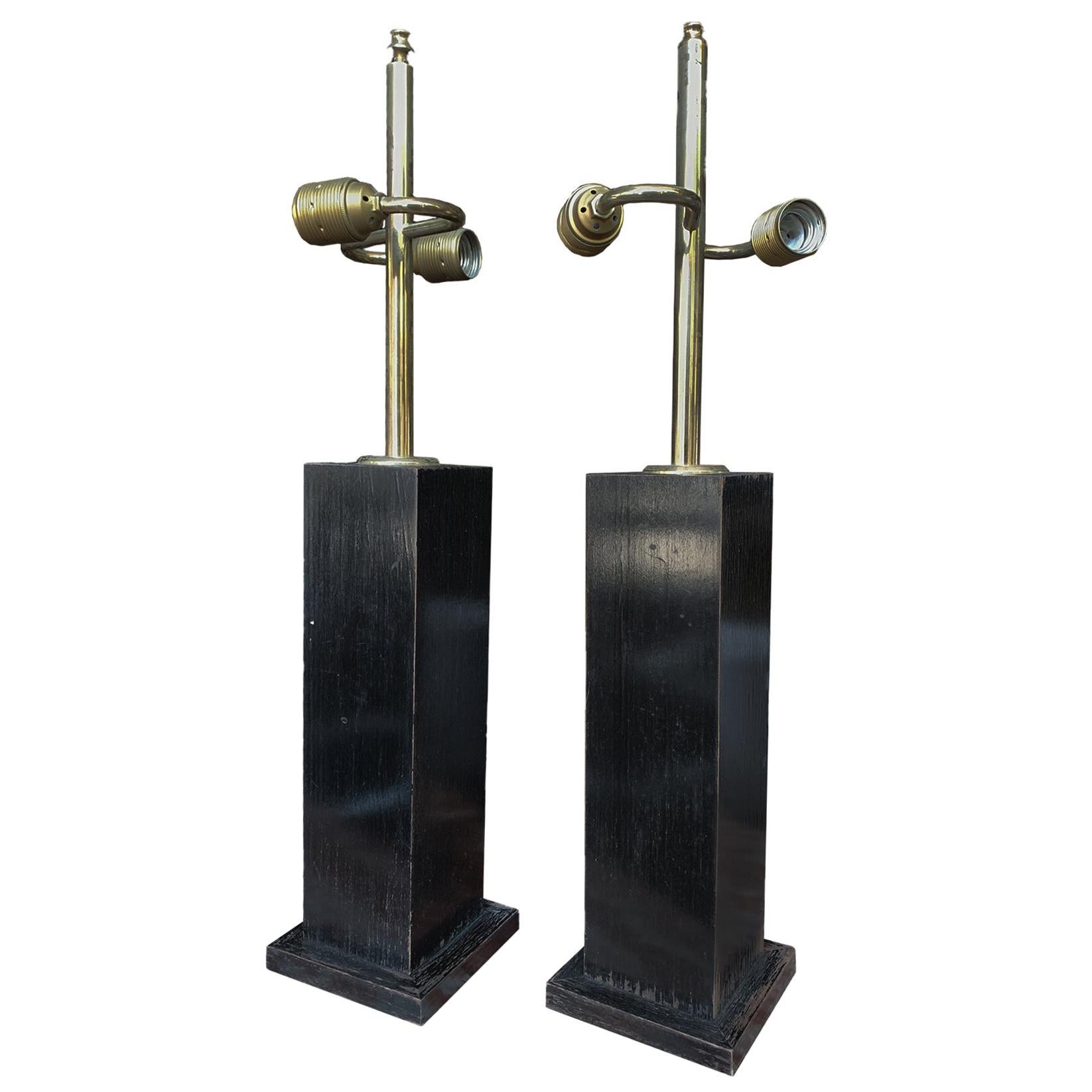 Pair of Mid-Century Ebonized Wood Table Lamps