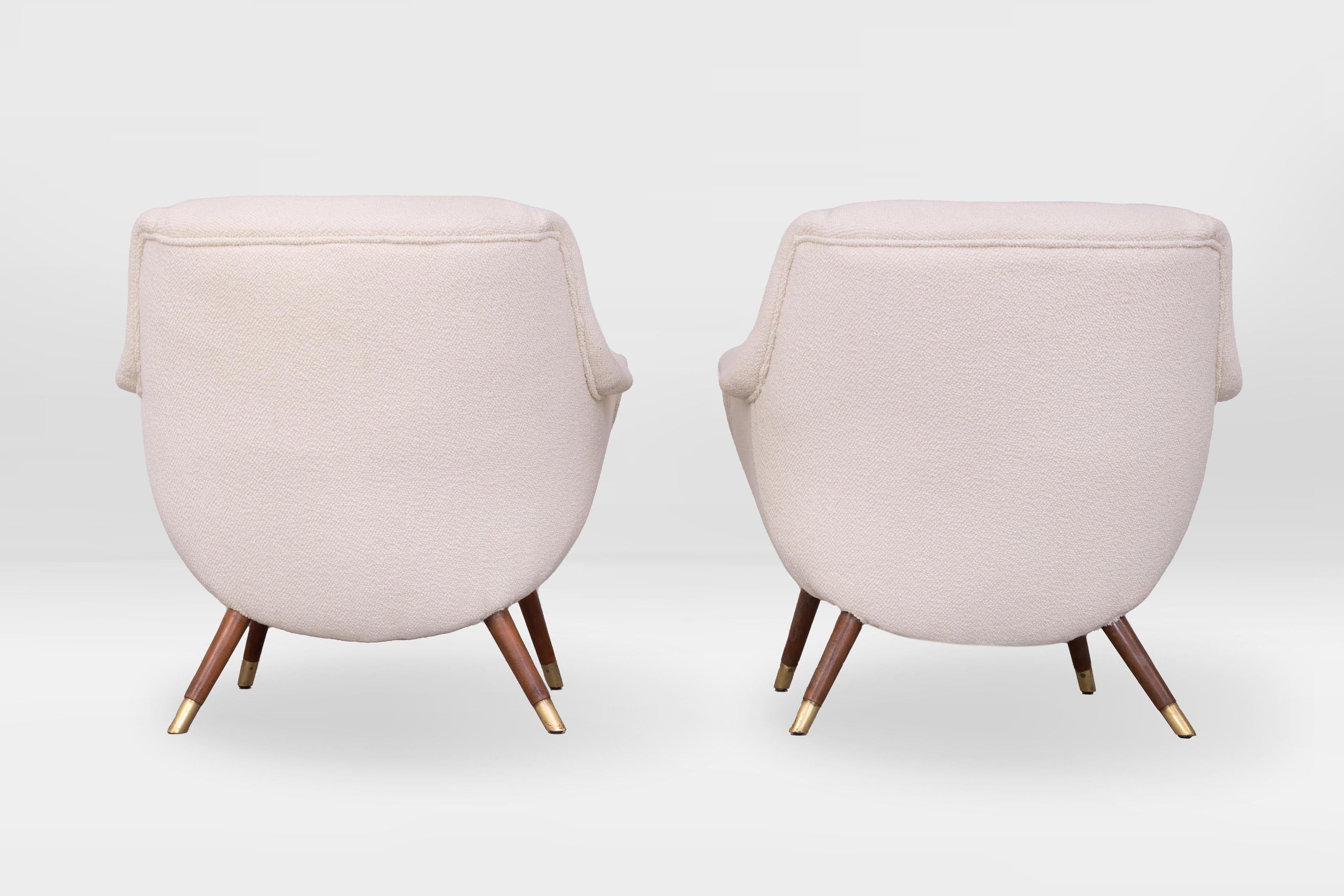 Pair of Mid-Century Egg Shaped Armchairs, Belgium 1950s, Wool Boucle' by Larsen For Sale 5