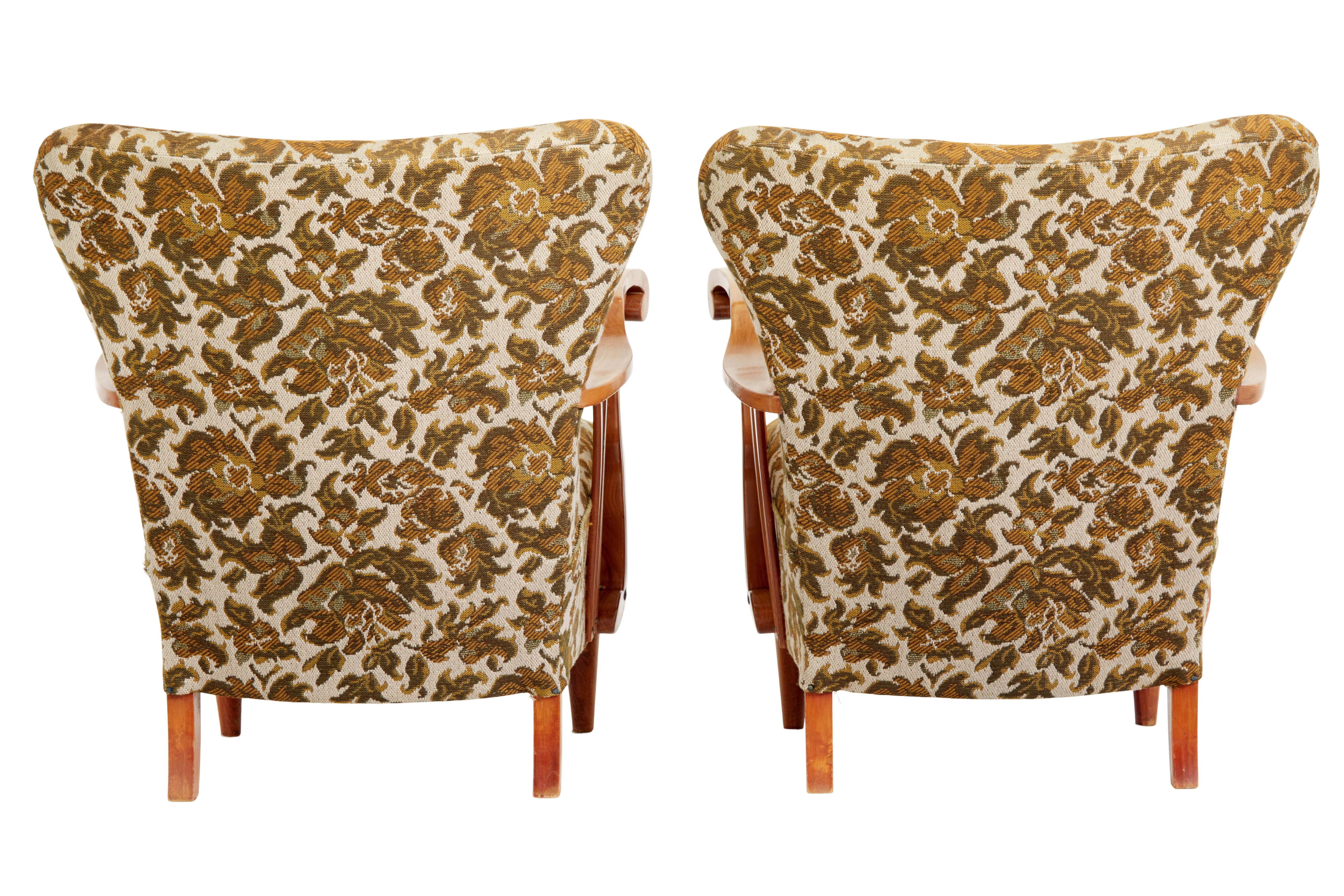 Fabric Pair of mid century elm Scandinavian armchairs For Sale