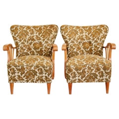 Retro Pair of mid century elm Scandinavian armchairs