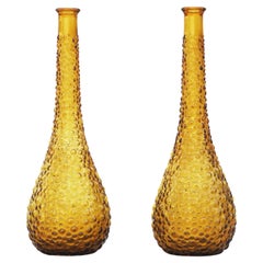 Vintage Pair of Mid Century Empoli Amber Bubble Glass Bottle Vases C1960 Italy