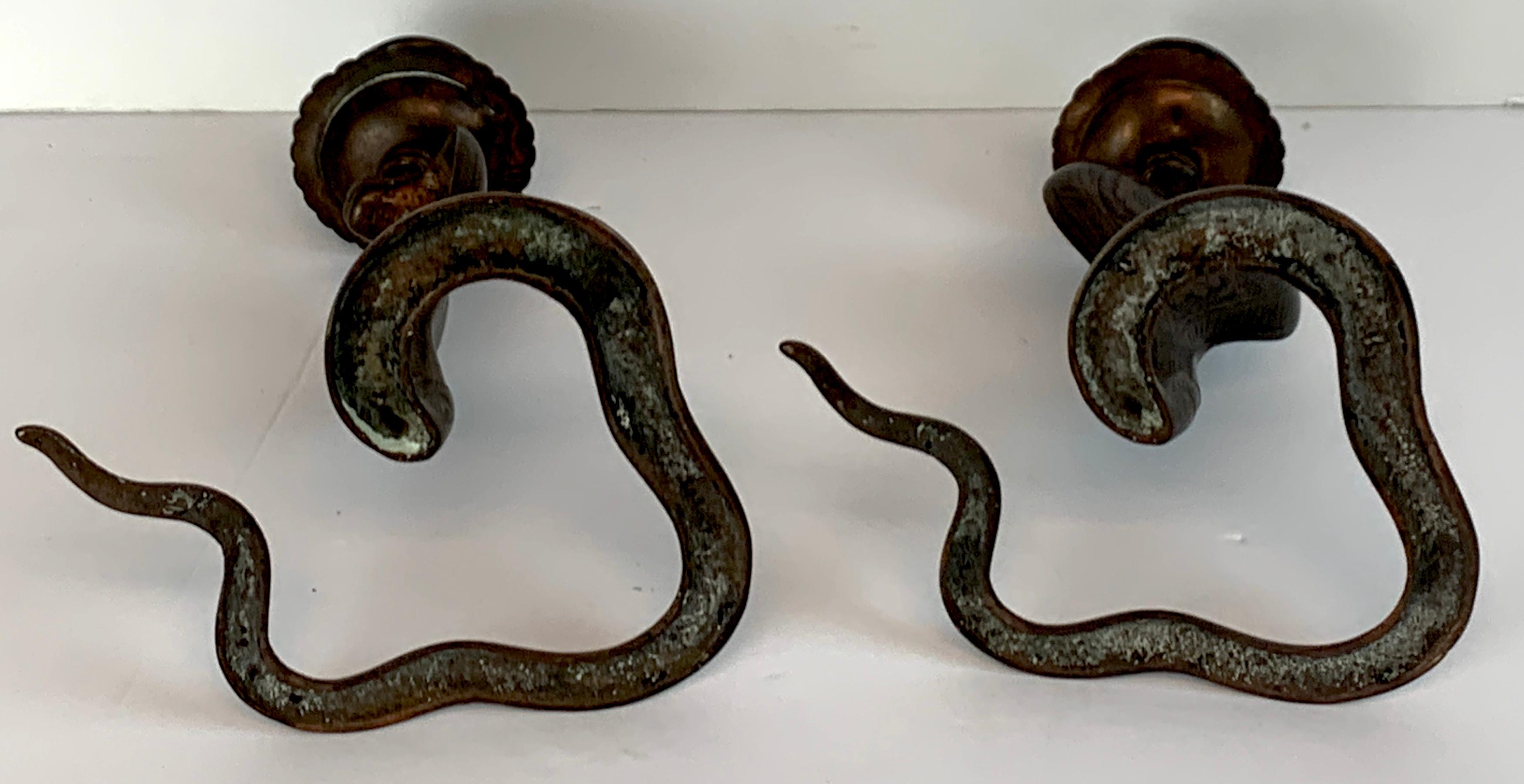 Pair of Midcentury Enameled Brass Cobra Candlesticks 3