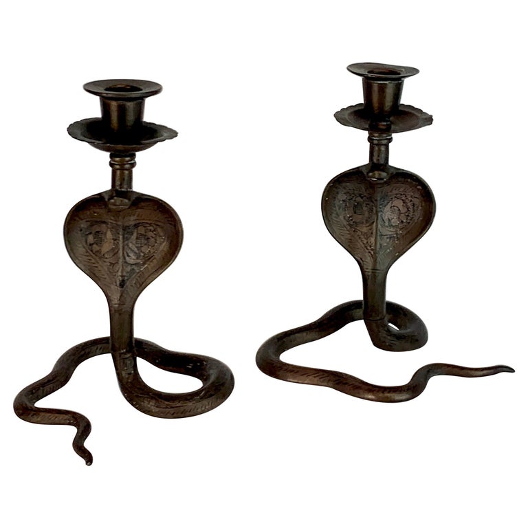 Pair of Midcentury Enameled Brass Cobra Candlesticks at 1stDibs  brass  cobra candle holder, cobra candle holders, brass snake candle holder