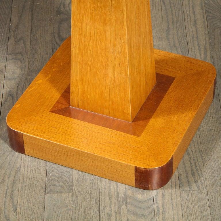 Mid-Century Modern Pair of Mid Century End Tables in Hand Rubbed Bookmatched Elm w/ Walnut Inlay For Sale