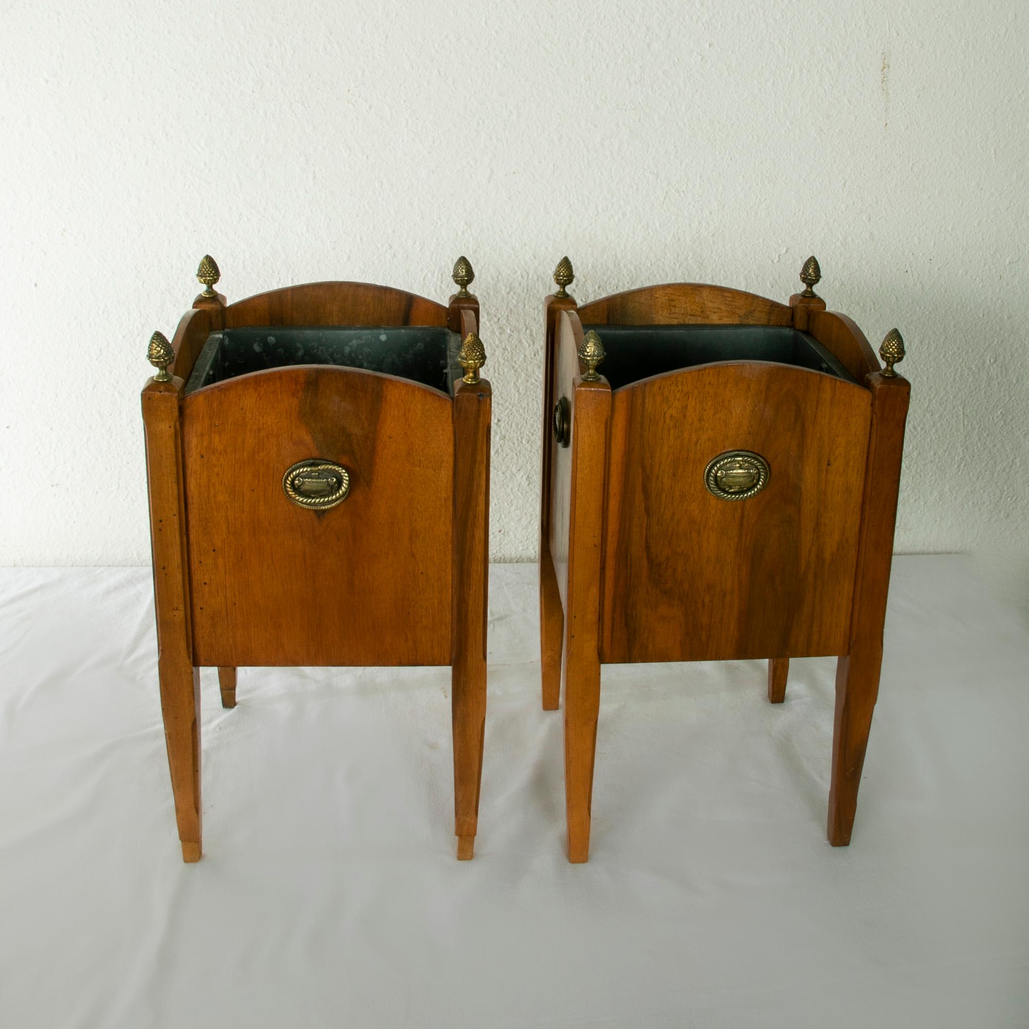 Pair of Mid-Century English Louis XVI Style Walnut Cachepots or Planters For Sale 1