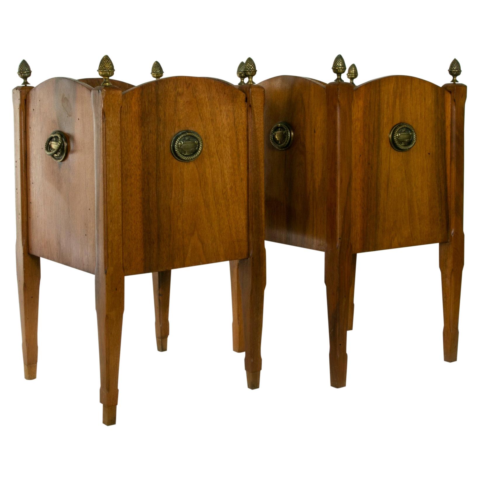 Pair of Mid-Century English Louis XVI Style Walnut Cachepots or Planters For Sale