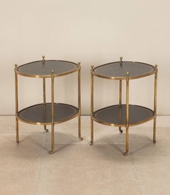 Pair of Mid-Century English Mallet Brass Two Tier Side Tables