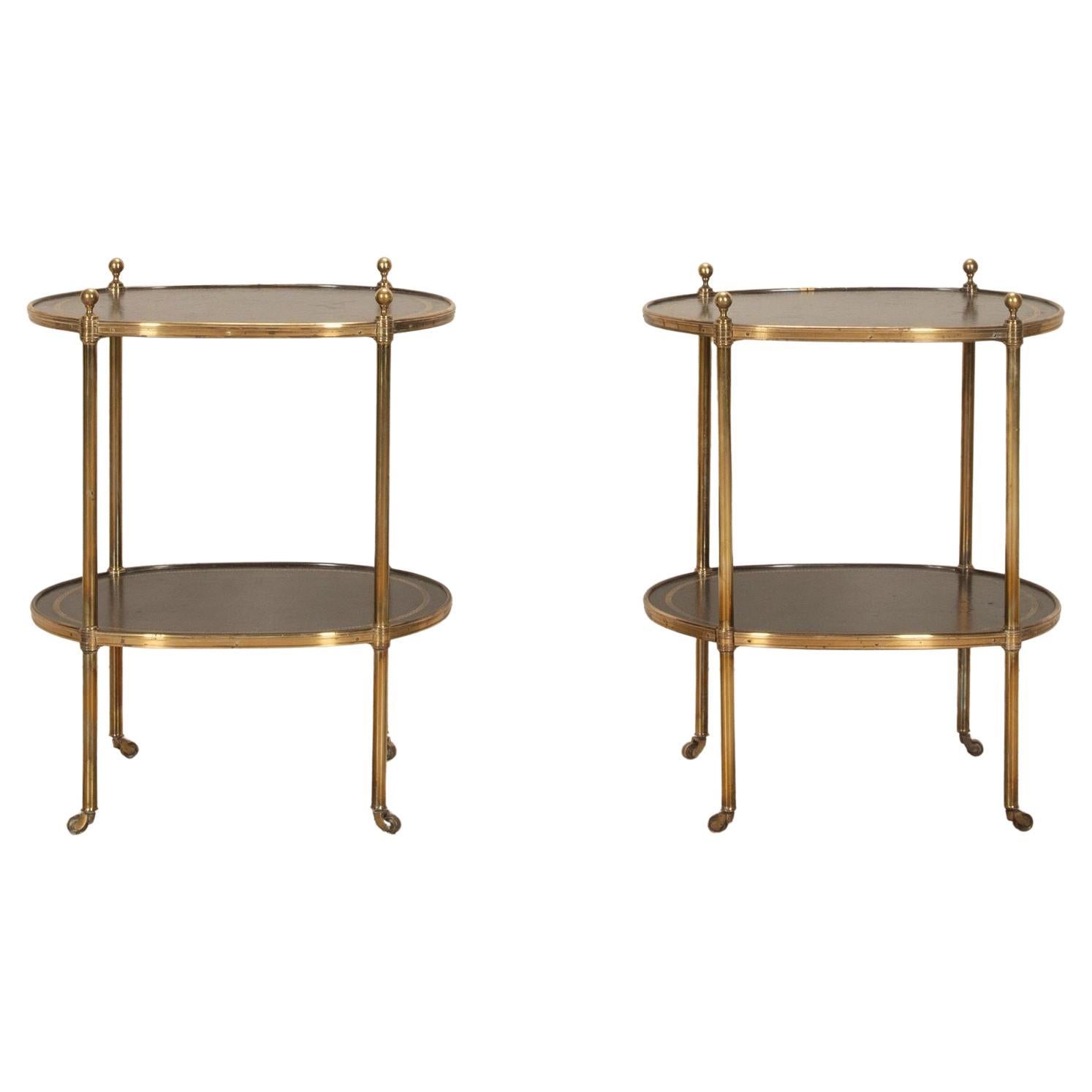 Pair of Mid-Century English Mallet Brass Two Tier Side Tables For Sale