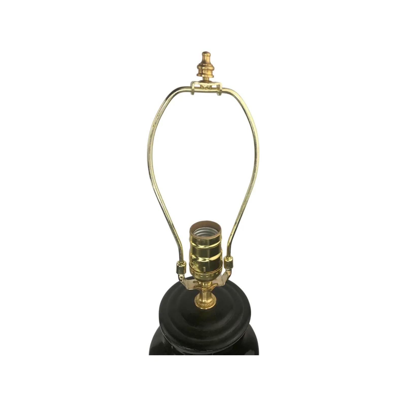 American Pair of Mid-Century Equine Black Glazed Ceramic Lamps For Sale