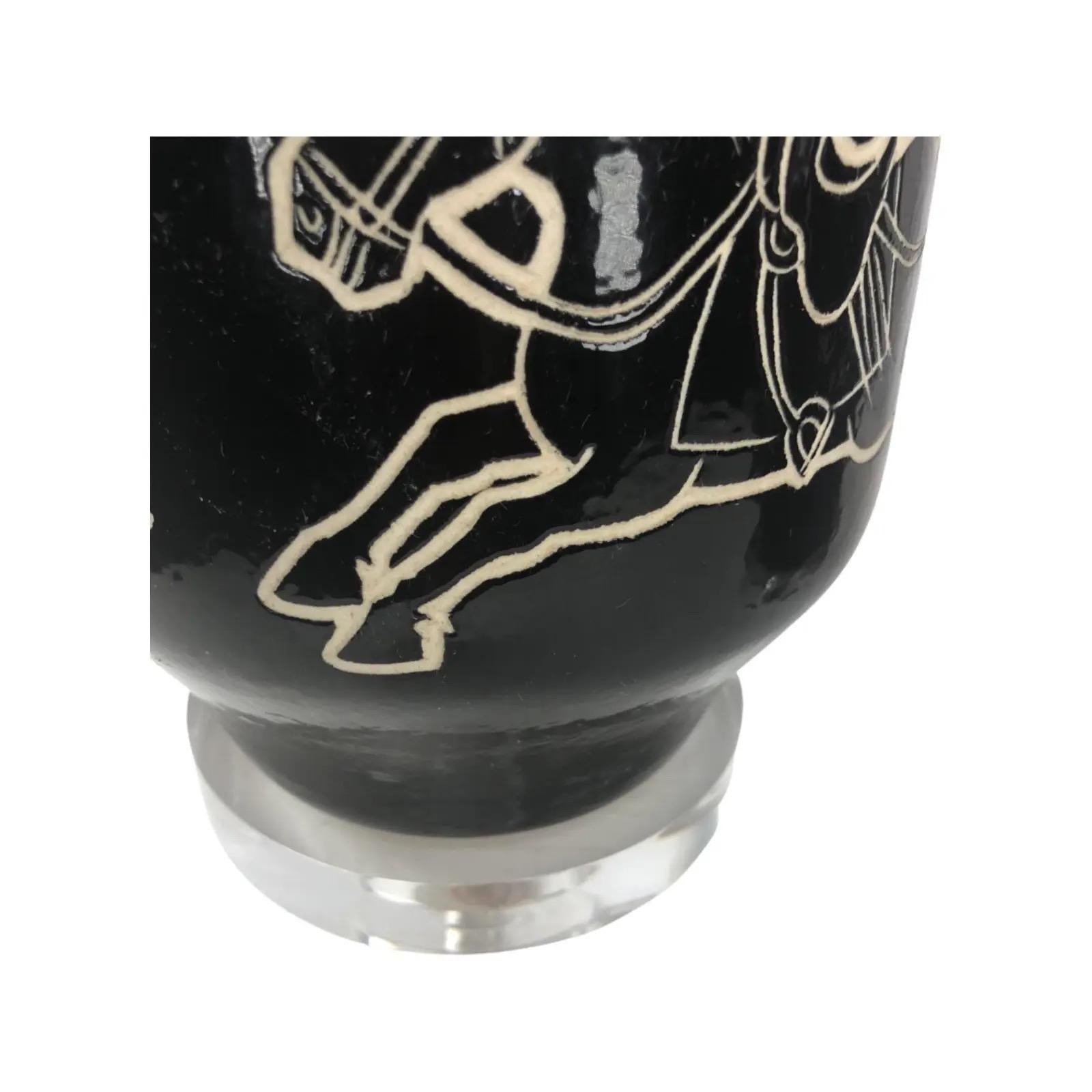 20th Century Pair of Mid-Century Equine Black Glazed Ceramic Lamps For Sale