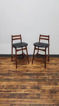 Pair of Mid Century Erik Buch Style Teak Counter Stools
