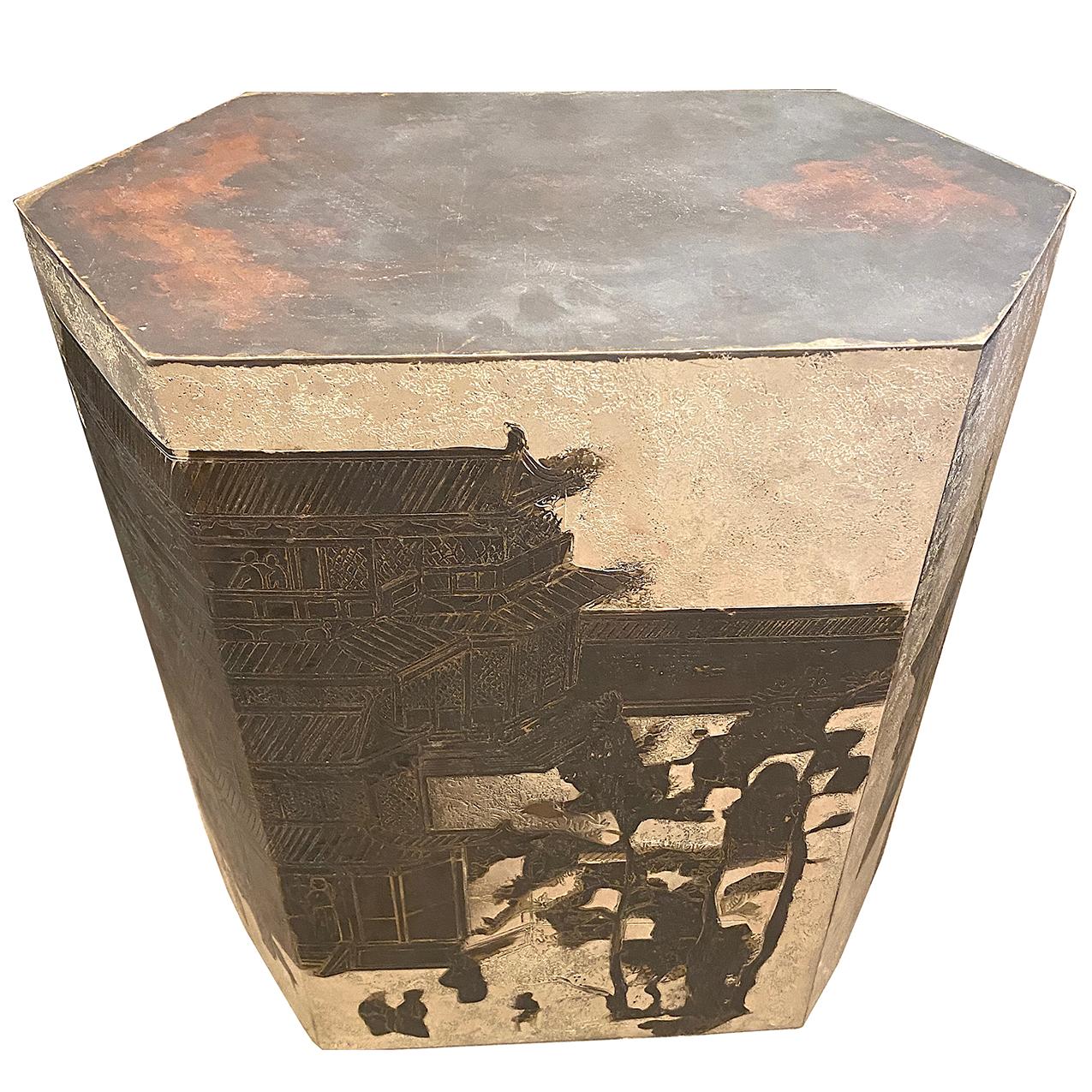 Pair of Mid Century Etched Metal Side Tables In Good Condition For Sale In New York, NY