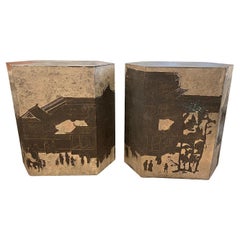 Pair of Mid Century Etched Metal Side Tables