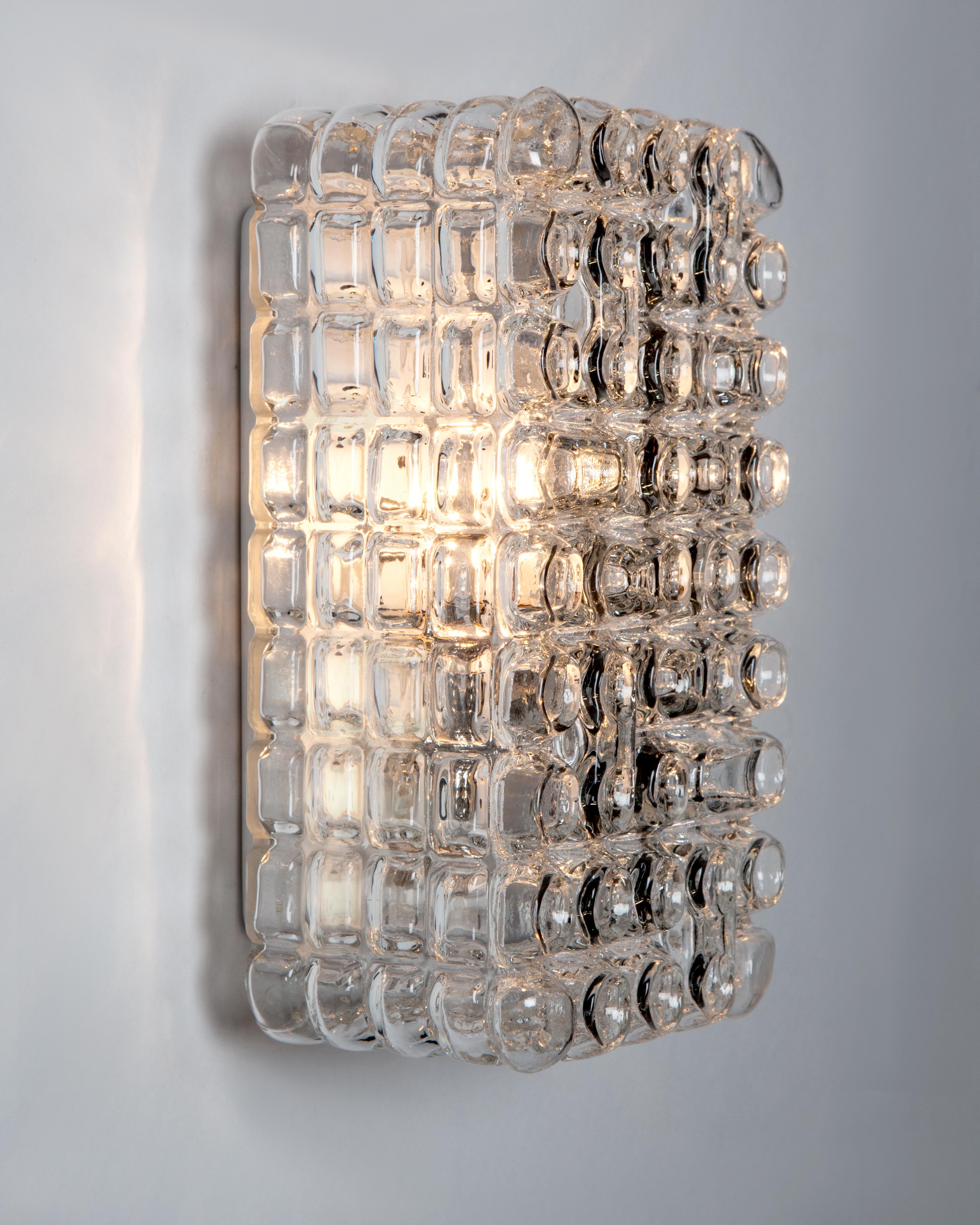 Painted Pair of Midcentury European Clear Rectangular Bubble Glass Sconces, Circa 1970s For Sale