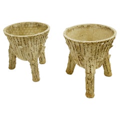 Pair of Mid-Century False Wood Concrete Planters C.1960