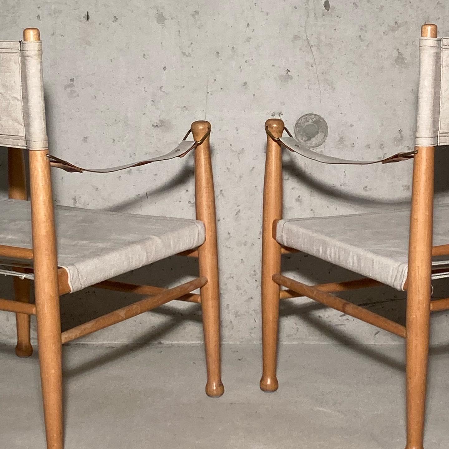 Linen Pair of Midcentury Farstrup Safari Chairs 1970s Denmark