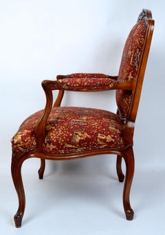 Pair of Mid-Century Fauteuil à la Reine With Beautiful Chinoiserie Upholstery