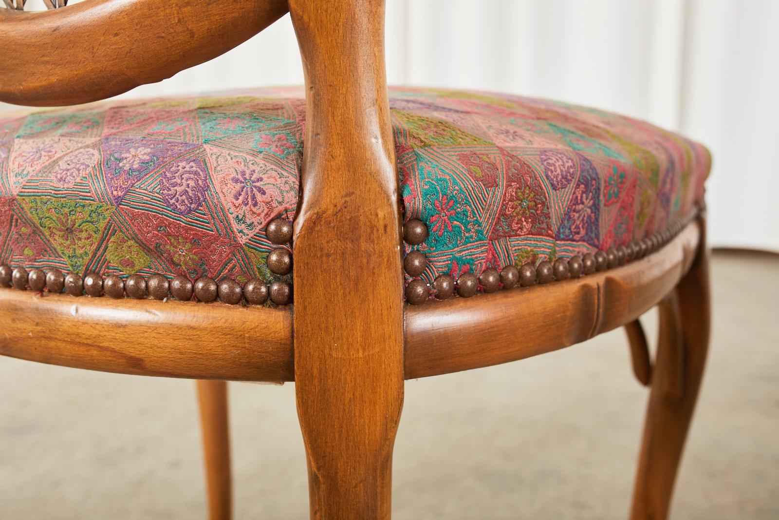 20th Century Pair of Mid-Century Faux Bamboo and Cane Dining Chairs For Sale