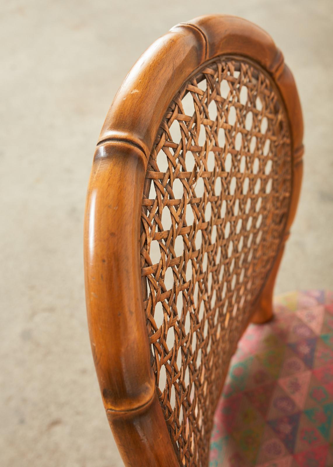 Brass Pair of Mid-Century Faux Bamboo and Cane Dining Chairs For Sale