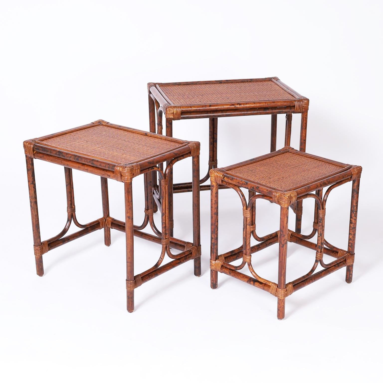 Pair of Mid-Century Faux Bamboo British Colonial Style Nests of Tables For Sale 3
