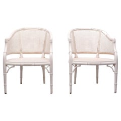 Pair of Mid-Century Faux-Bamboo Caned Barrel Chairs, 1970s