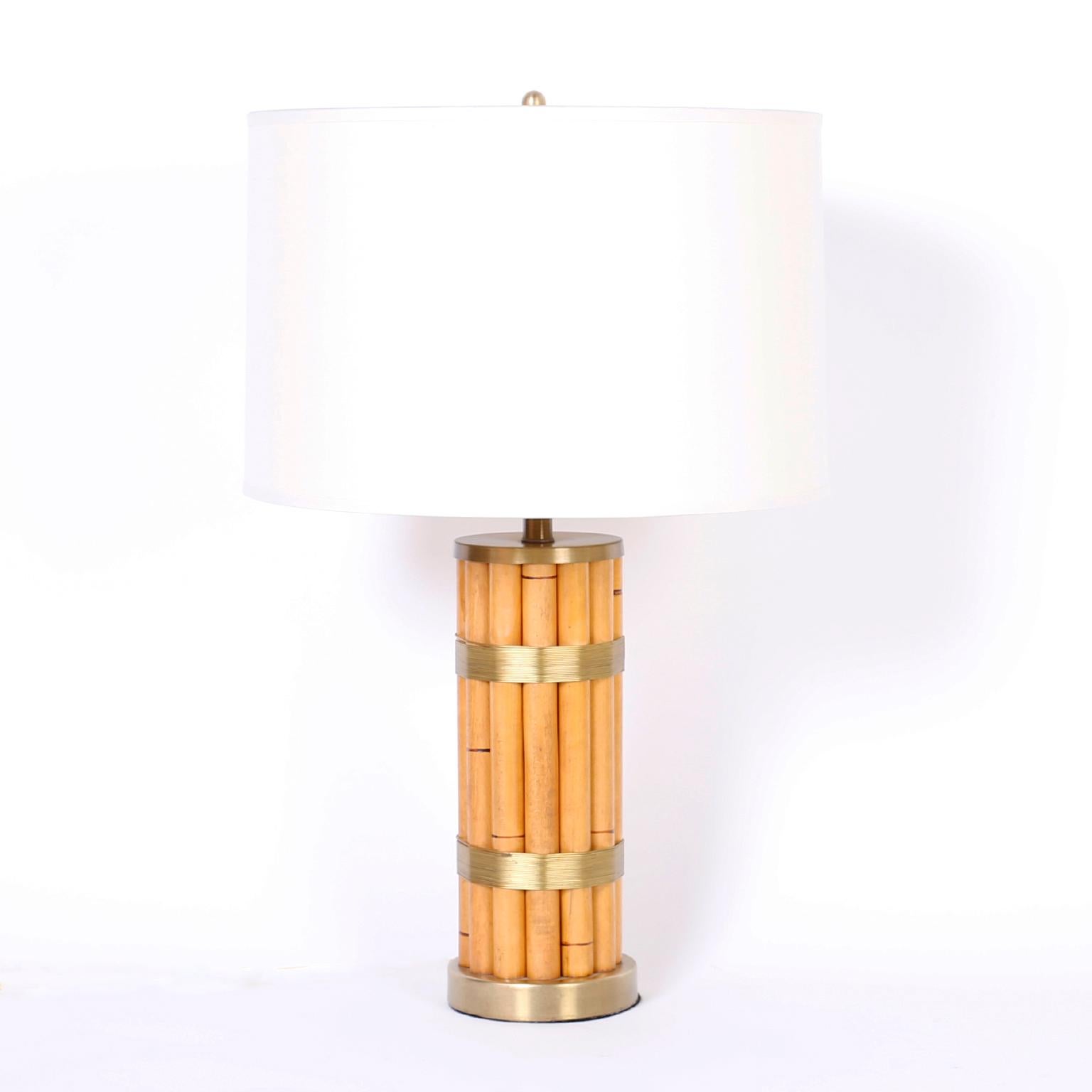 Mid-Century Modern Pair of Midcentury Faux Bamboo Table Lamps For Sale